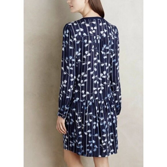 Anthropologie Tiny Dress Womens Medium Blue Embroidered Split Neck Flowy Boho - Picture 4 of 8